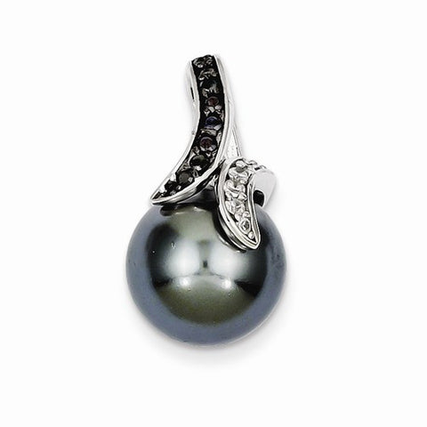 Sterling Silver CZ Black & White Large Gray Pearl Pendant, Pendants for Necklace