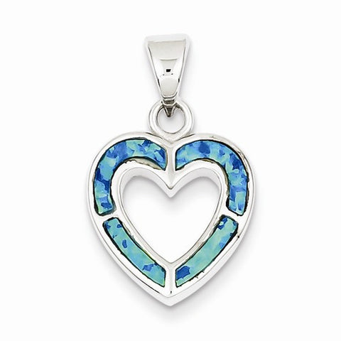 Sterling Silver CZ Blue Inlay Created Opal Heart Pendant, Pendants for Necklace
