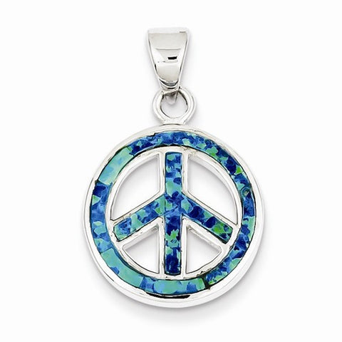Sterling Silver Blue Inlay Created Opal Peace Sign pendant, Adorable Pendants for Necklace