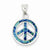 Sterling Silver Blue Inlay Created Opal Peace Sign pendant, Adorable Pendants for Necklace