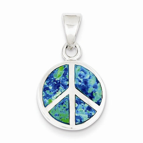 Sterling Silver Blue Inlay Created Opal Peace Sign pendant, Dazzling Pendants for Necklace