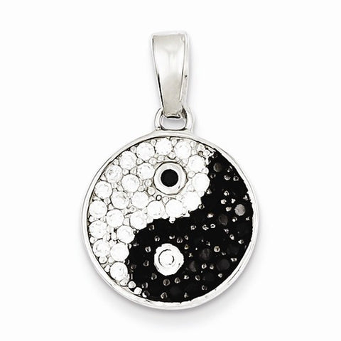 Sterling Silver Rhodium Plated CZ Black/White Yin Yang Pendant, Pendants for Necklace