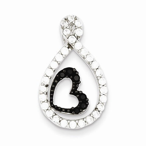 Sterling Silver Clear CZ Twisted Teardrop Black Heart Pendant, Pendants for Necklace