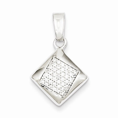 Sterling Silver Rhodium Plated CZ Diamond Shaped Pendant, Pendants for Necklace
