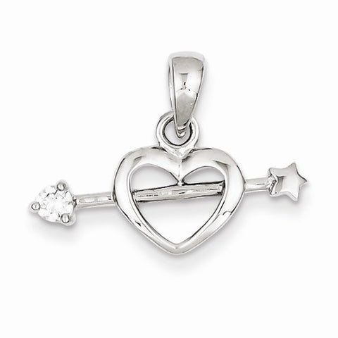 Sterling Silver Rhodium Plated CZ Heart w/ Arrow Pendant, Pendants for Necklace