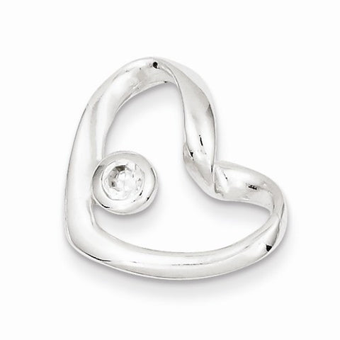 Sterling Silver CZ Heart Slide Pendant, Pendants for Necklace