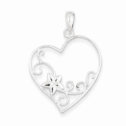 Sterling Silver Flower Heart Pendant, Pendants for Necklace