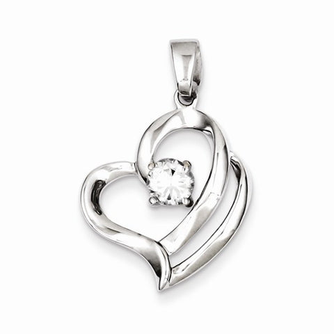 Sterling Silver Rhodium Plated CZ Heart Pendant, Charm