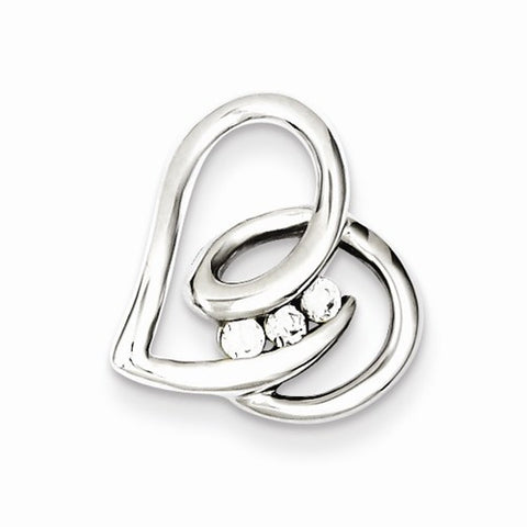 Sterling Silver Rhodium Plated CZ Heart Slide Pendant, Delightful Pendants for Necklace