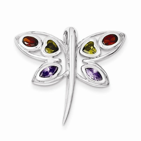 Sterling Silver Multi-Colored CZ Dragonfly Pendant, Pendants for Necklace