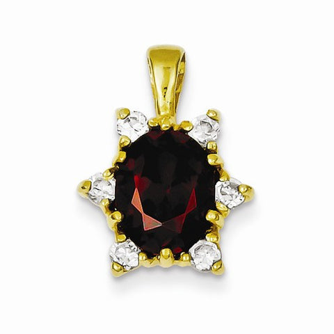 Sterling Silver Flash Gold Plated Red & White CZ Pendant, Pendants for Necklace