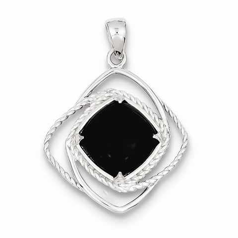 Sterling Silver Onyx Square Pendant, Pendants for Necklace