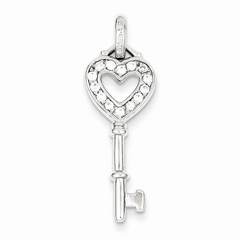 Sterling Silver Rhodium Plated CZ Key Pendant, Pendants for Necklace