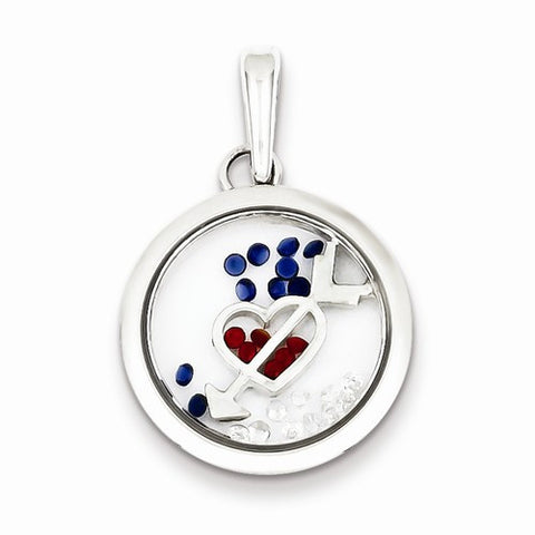 Sterling Silver Heart w/ Arrow and Floating Glass Beads Pendant, Pendants for Necklace