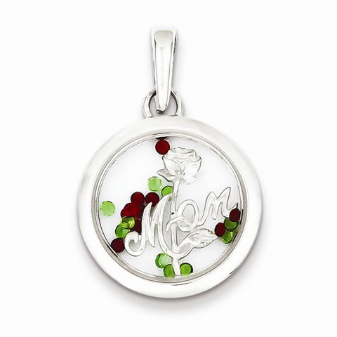 Sterling Silver Mom w/ a Rose and Floating Glass Beads Pendant, Pendants for Necklace