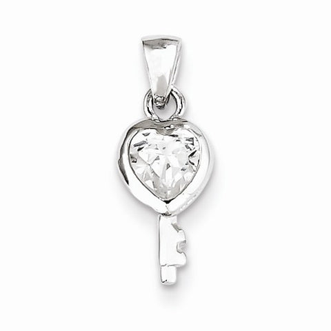 Sterling Silver Heart Shaped Key CZ Pendant, Pendants for Necklace