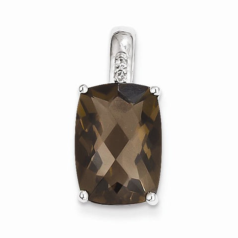 Sterling Silver Smokey Quartz and Diamond pendant, Classy Pendants for Necklace