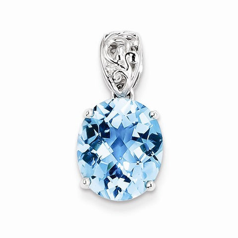 Sterling Silver Blue Topaz and Diamond Pendant, Pretty Pendants for Necklace