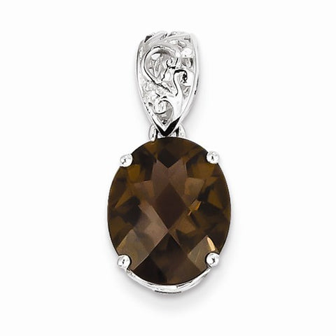 Sterling Silver Smokey Quartz and Diamond Pendant, Stylish Pendants for Necklace