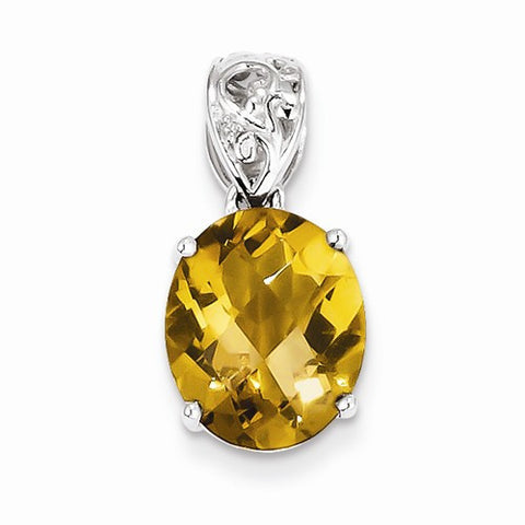 Sterling Silver Whiskey Quartz and Diamond Pendant, Classy Pendants for Necklace