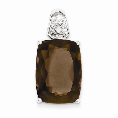 Sterling Silver Smokey Quartz and Diamond pendant, Fine Pendants for Necklace