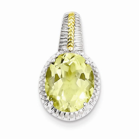 Sterling Silver w/ Flash Gold-plate Accent Lemon Quartz pendant, Classy Pendants for Necklace