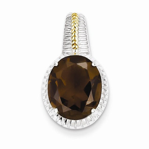 Sterling Silver w/ Flash Gold-plate Accent Smokey Quartz pendant, Alluring Pendants for Necklace