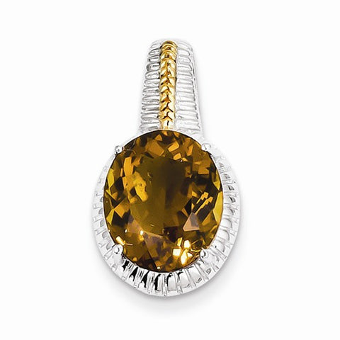 Sterling Silver w/ Flash Gold-plate Accent Whiskey Quartz pendant, Appealing Pendants for Necklace