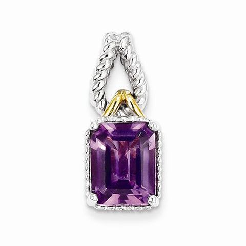 Sterling Silver w/ Flash Gold-plate Accent Amethyst pendant, Pretty Pendants for Necklace