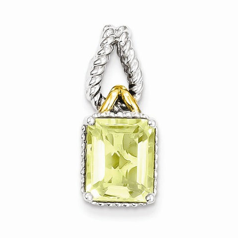 Sterling Silver w/ Flash Gold-plate Accent Lemon Quartz pendant, Lovely Pendants for Necklace