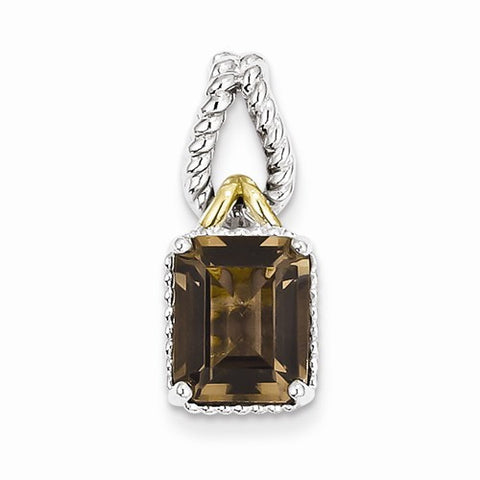 Sterling Silver w/ Flash Gold-plate Accent Smokey Quartz pendant, Classy Pendants for Necklace
