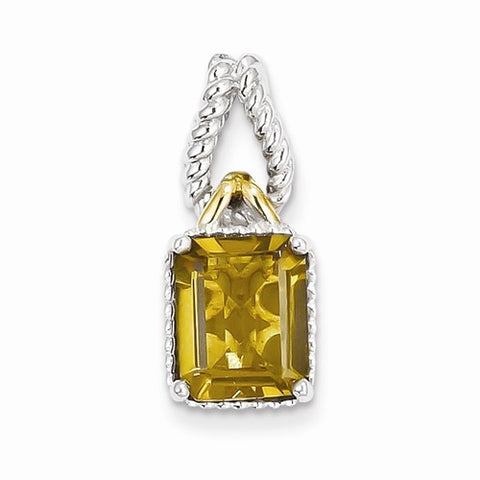 Sterling Silver w/ Flash Gold-plate Accent Whiskey Quartz pendant, Alluring Pendants for Necklace