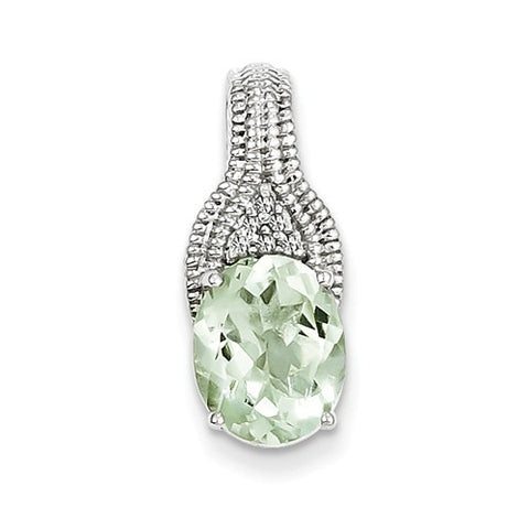 Sterling Silver Green Quartz and Diamond Pendant, Alluring Pendants for Necklace