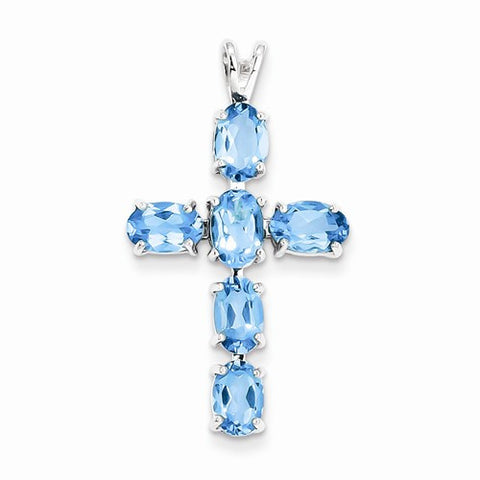 Sterling Silver Rhodium Plated Light Swiss Blue Topaz Cross Pendant, Pendants for Necklace