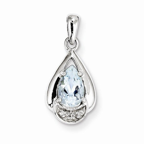 Sterling Silver Rhodium Plated Diamond and Aquamarine pendant, Charm