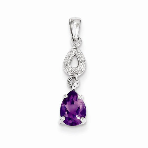 Sterling Silver Rhodium Plated Diamond & Amethyst Dangle Pendant, Pendants for Necklace