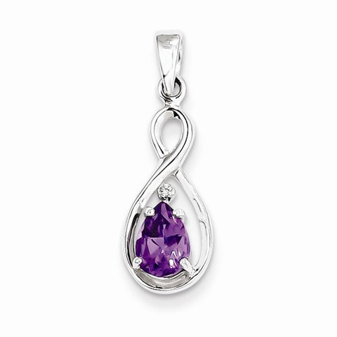 Sterling Silver Rhodium Plated Diamond & Amethyst Teardrop pendant, Fine Pendants for Necklace