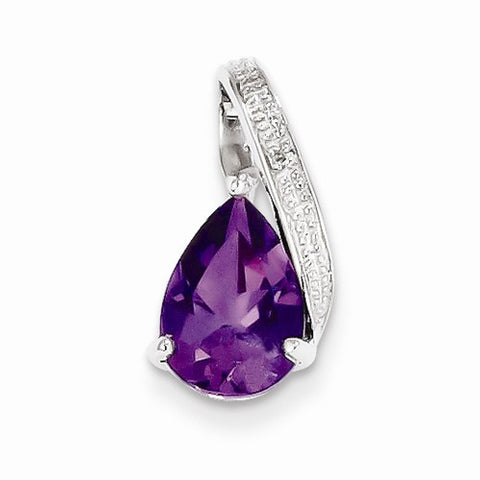 Sterling Silver Rhodium Plated Diamond & Amethyst Teardrop pendant, Gorgeous Pendants for Necklace
