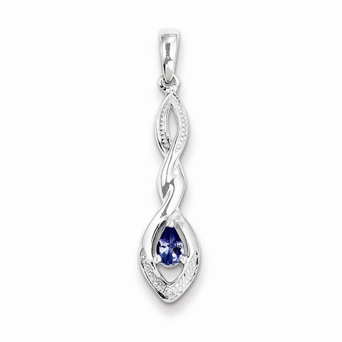 Sterling Silver Rhodium Plated Diamond and Tanzanite pendant, Lovely Pendants for Necklace