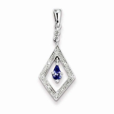 Sterling Silver Rhodium Plated Diamond and Tanzanite pendant, Stylish Pendants for Necklace