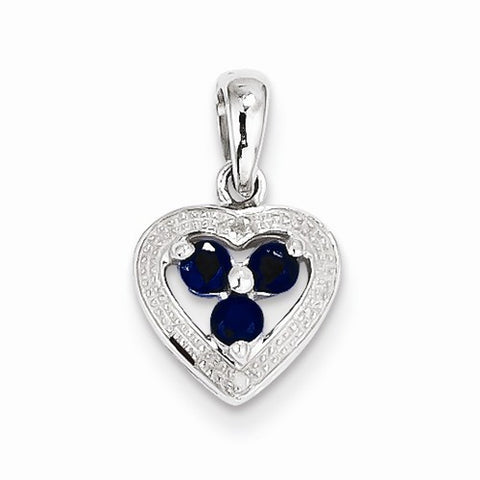 Sterling Silver Rhodium Plated Diamond and Sapphire Heart Pendant, Pendants for Necklace