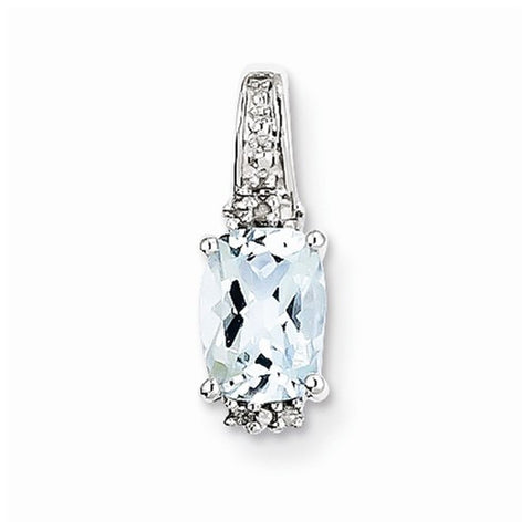 Sterling Silver Rhodium Plated Diamond & Aquamarine pendant, Alluring Pendants for Necklace