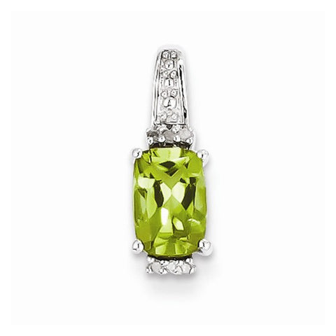 Sterling Silver Rhodium Plated Diamond & Peridot Pendant, Pendants for Necklace