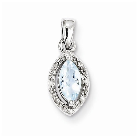 Sterling Silver Diamond and Aquamarine Pendant, Pendants for Necklace