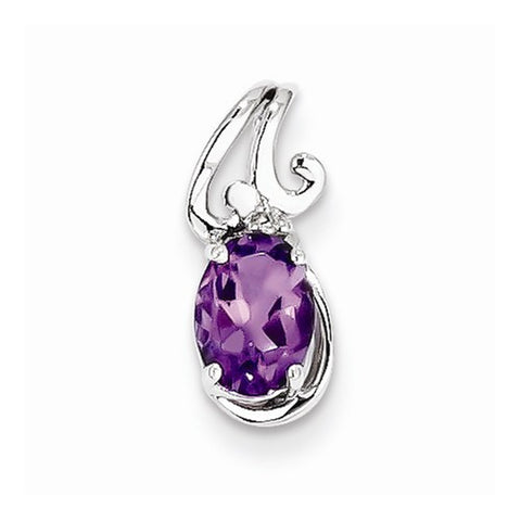 Sterling Silver Rhodium Plated Diamond & Amethyst Oval pendant, Dazzling Pendants for Necklace