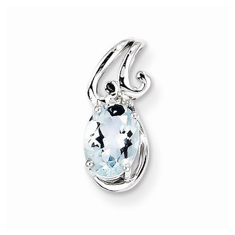 Sterling Silver Rhodium Plated Dia. & Aquamarine Oval pendant, Beautiful Pendants for Necklace