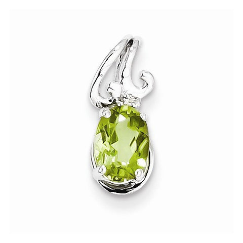 Sterling Silver Rhodium Plated Diamond & Peridot Oval pendant, Pendants for Necklace