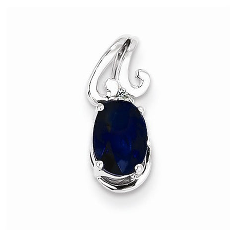 Sterling Silver Rhodium Plated Diamond & Sapphire Oval pendant, Pretty Pendants for Necklace