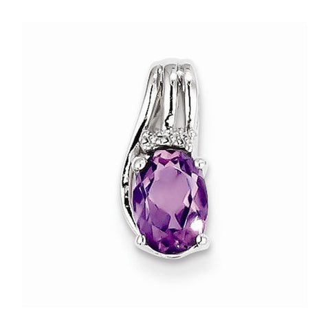 Sterling Silver Rhodium Plated Diamond & Amethyst Oval pendant, Gorgeous Pendants for Necklace