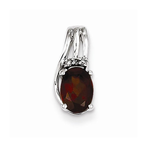 Sterling Silver Rhodium Plated Diamond & Garnet Oval pendant, Alluring Pendants for Necklace